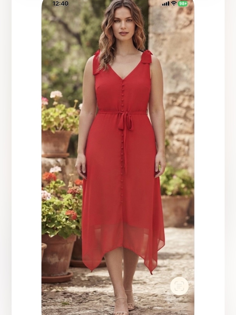 NWOT Gibson Latimer Red Dress “Buttons and Bows” Handkerchief Hem XXL